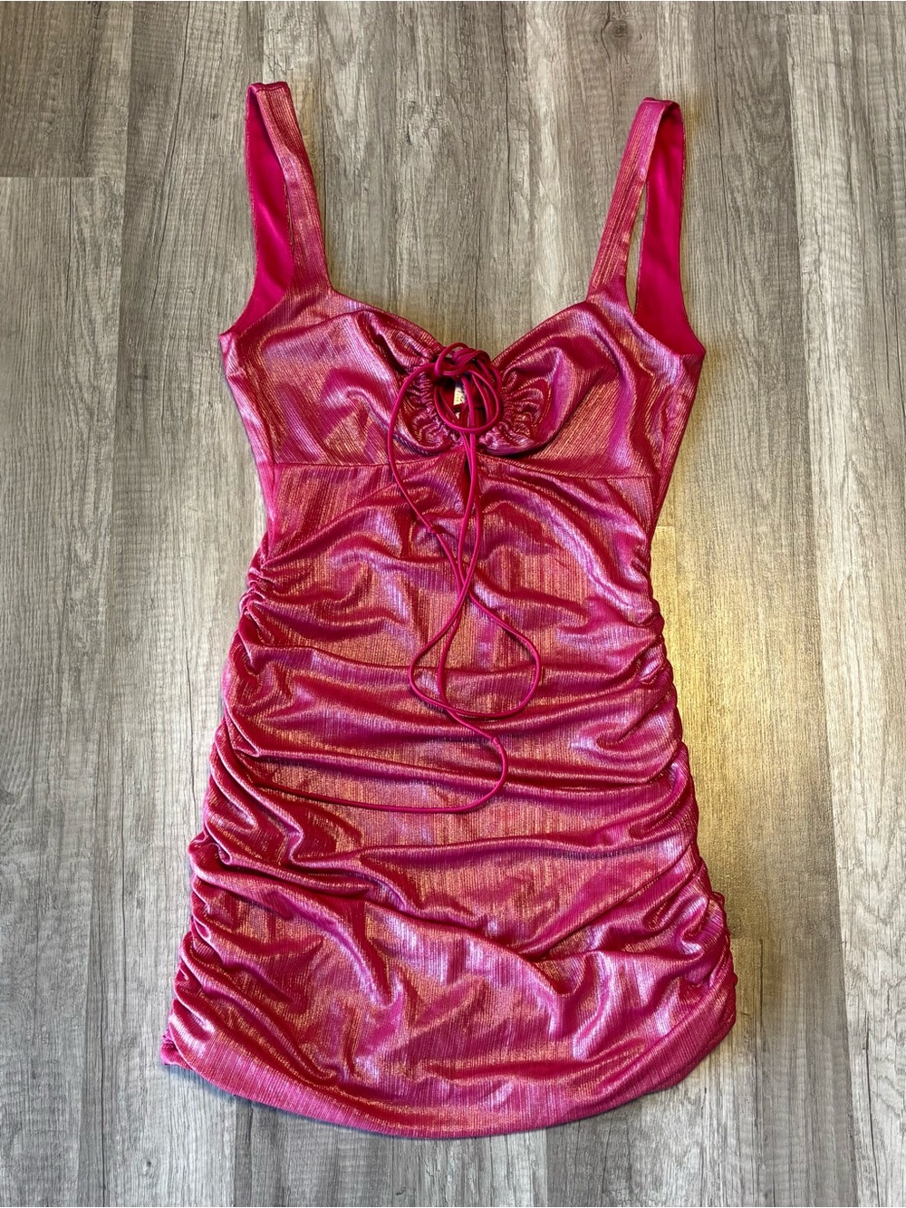 Lucy in the Sky Shimmery Hot Pink Ruched Slip Dress